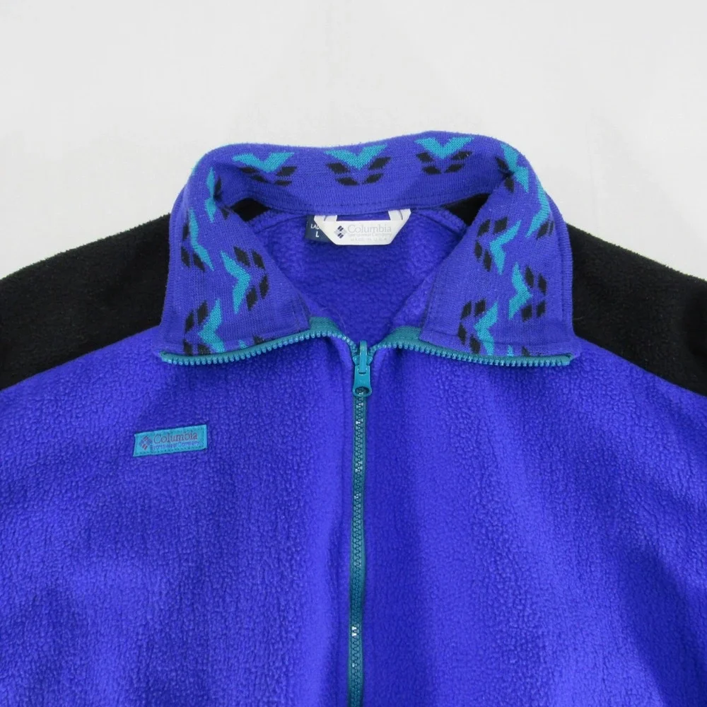 VINTAGE Columbia Jacket Womens Large‎ Purple Aztec Collar Fleece Made In USA